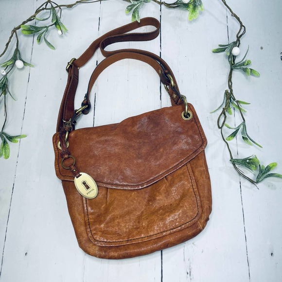 Fossil Handbags - Fossil Brown Leather Hobo Crossbody/Satchel Handbag